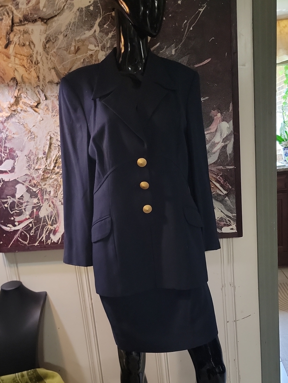 Michaels Women's Navy Blue Jacket And Skirt Suit Size 8